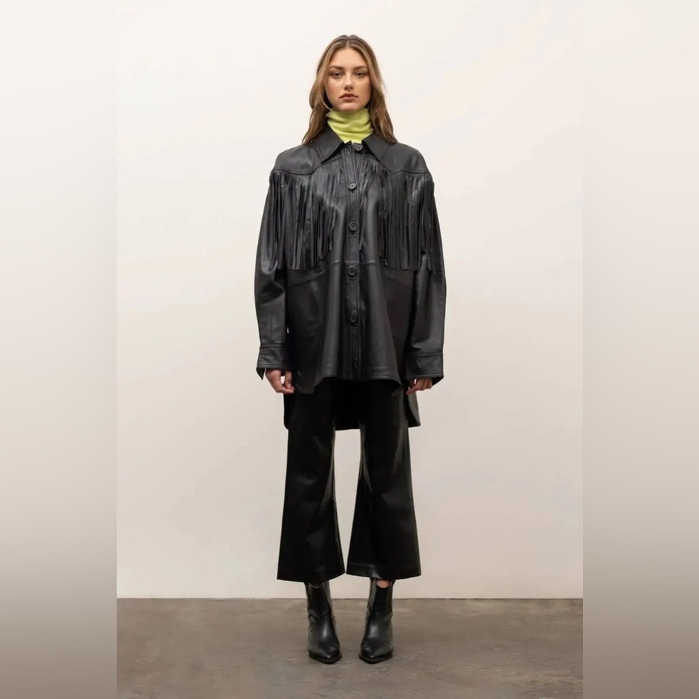 Moon River Faux Leather Fringe Jacket - Picture 3 of 4